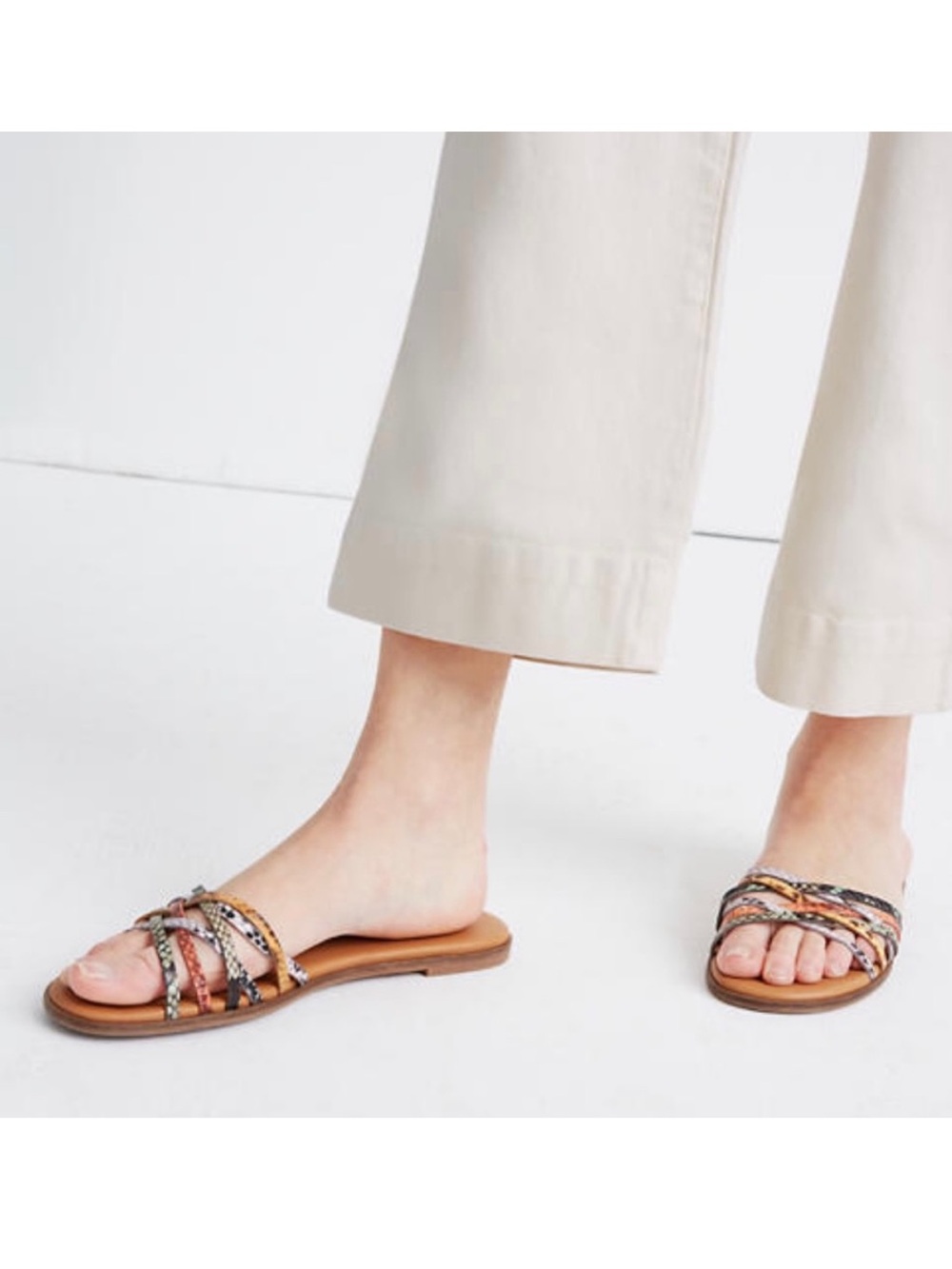 Madewell The Tracie Crisscross Slide Sandal Multicolor Snakeskin
